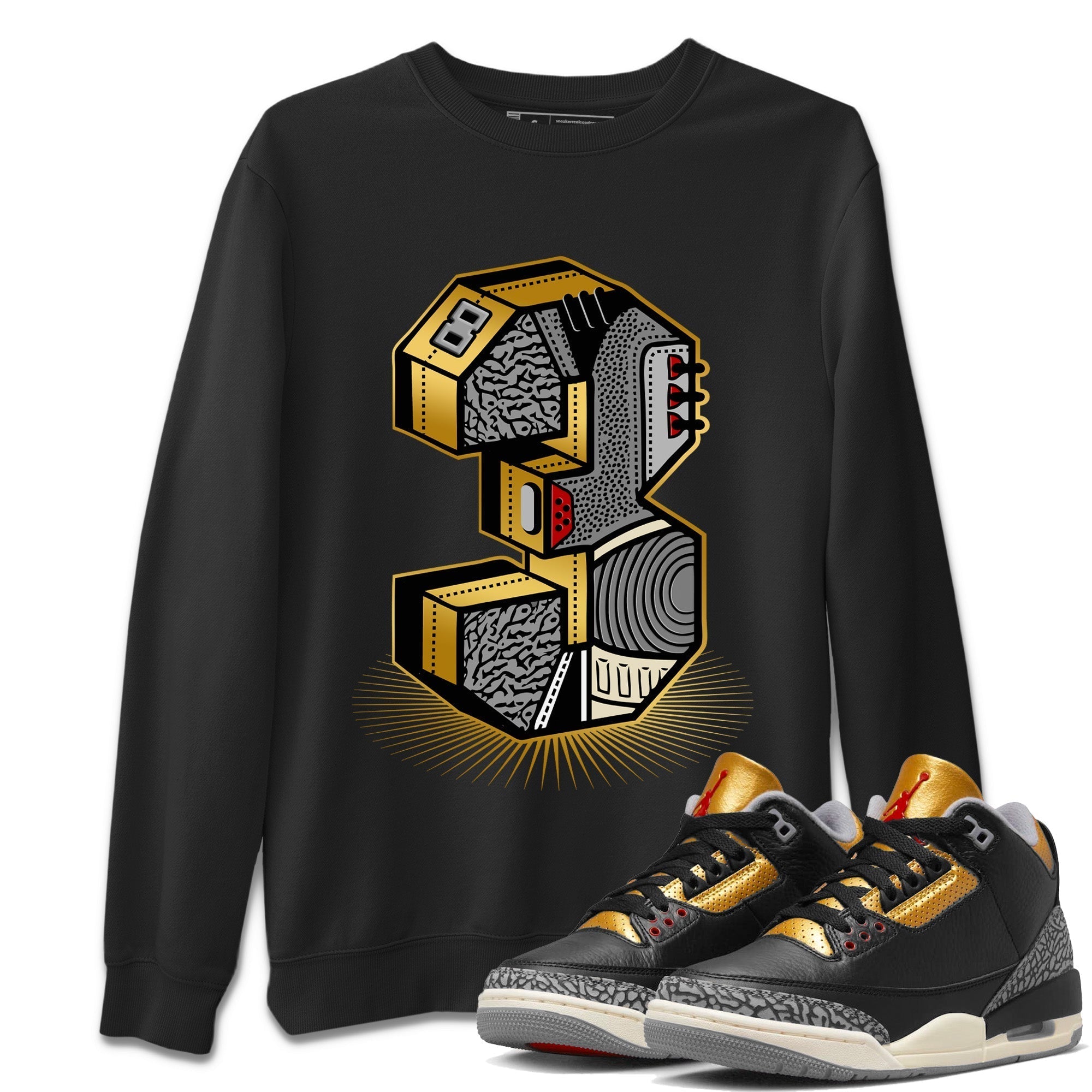 Three Statue Unisex Tops - Air Jordan 3 Black Gold