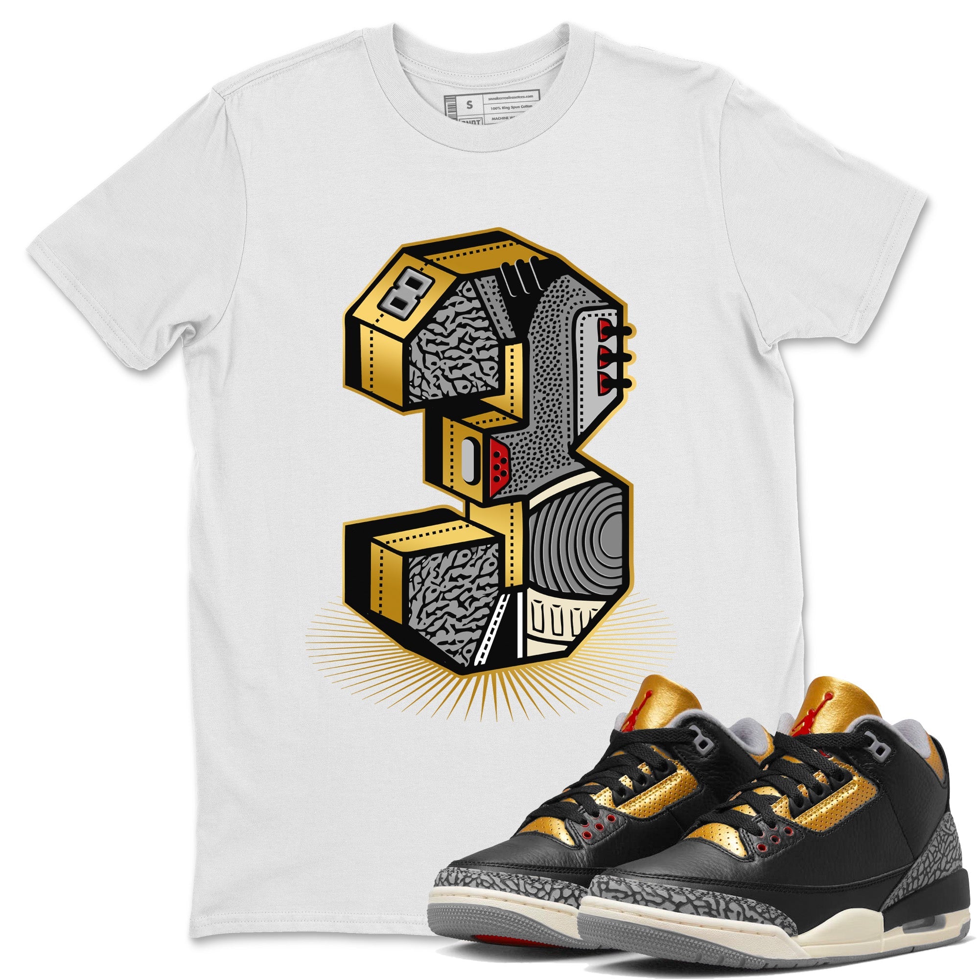 Three Statue Unisex Tops - Air Jordan 3 Black Gold