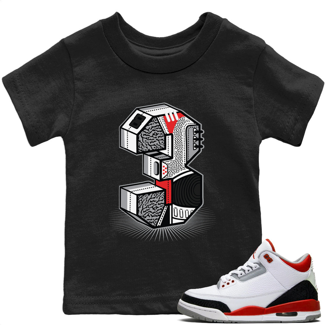 Three Statue Kids Tops - Air Jordan 3 Fire Red