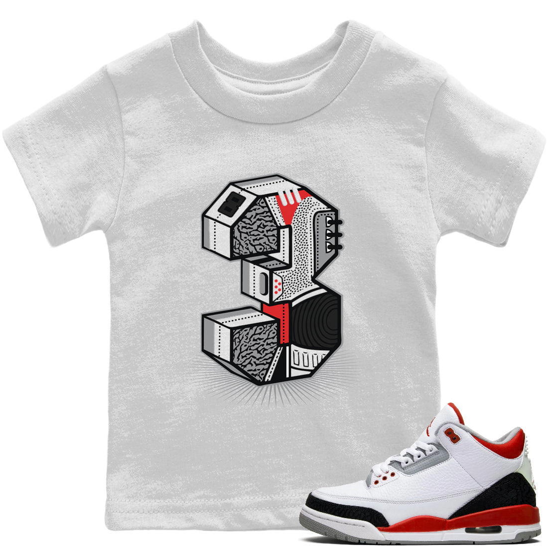 Three Statue Kids Tops - Air Jordan 3 Fire Red