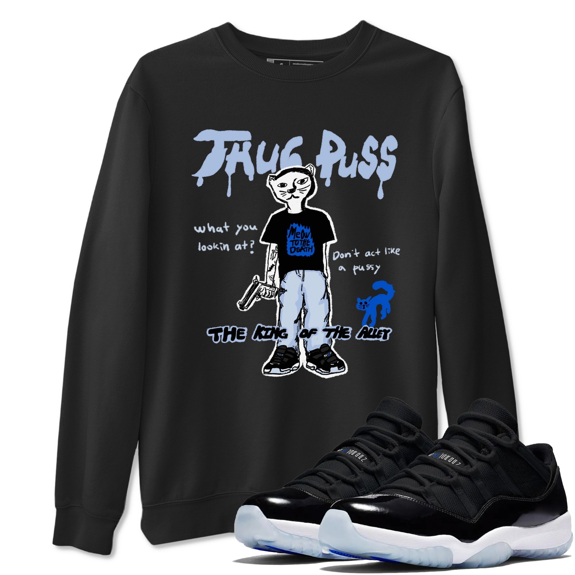 Thug Puss snkmatch Tees - Air Jordan 11 Black and Varsity Royal