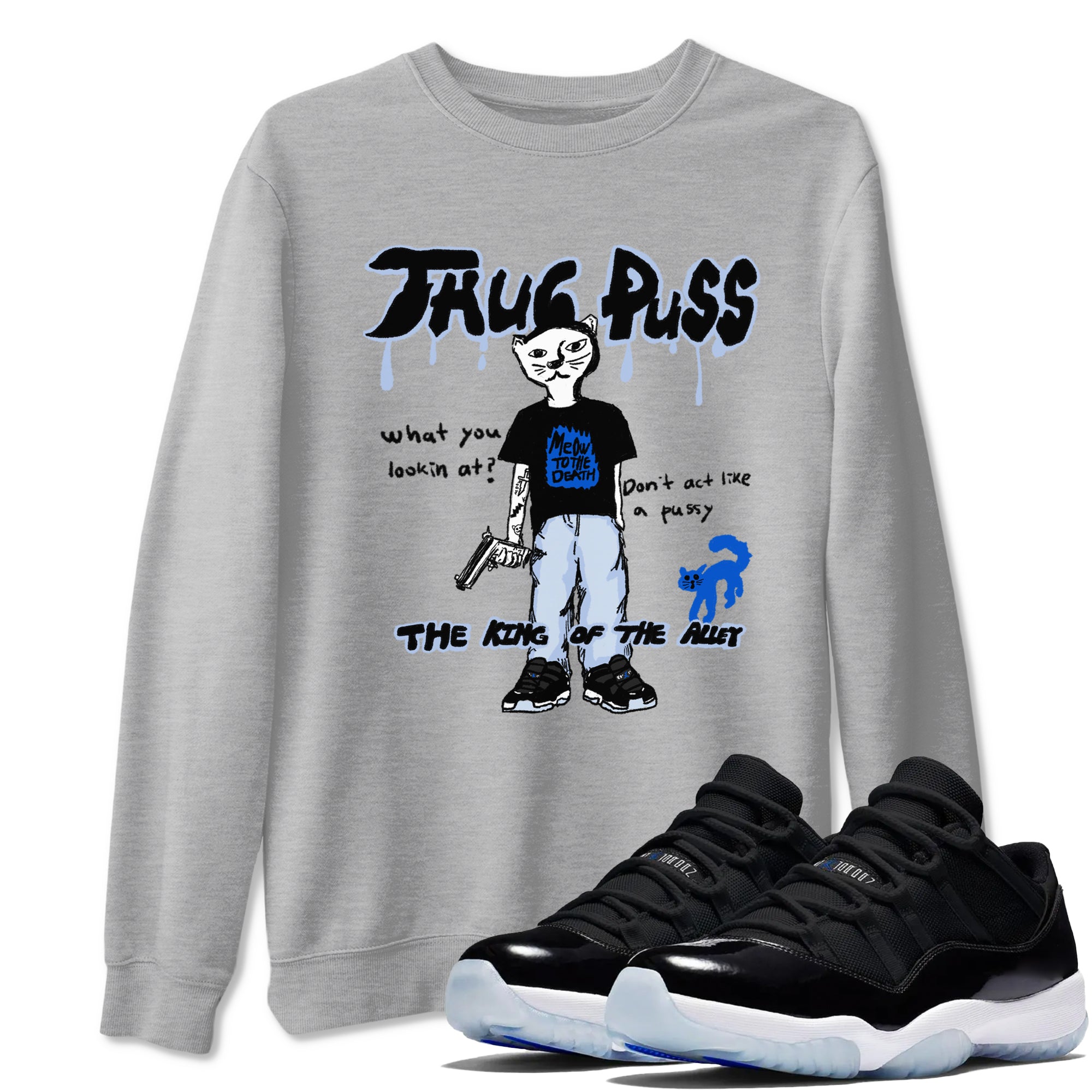 Thug Puss snkmatch Tees - Air Jordan 11 Black and Varsity Royal