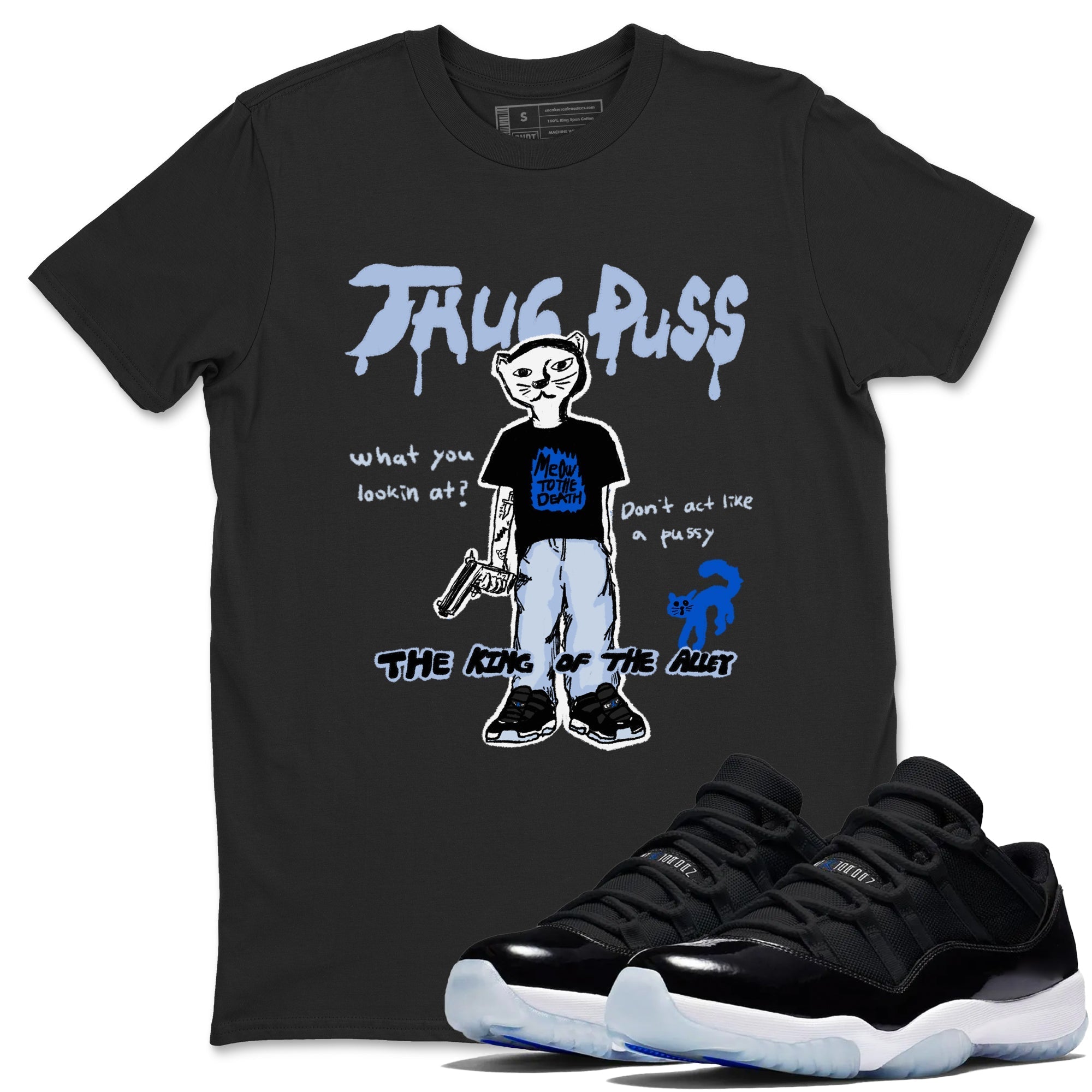Thug Puss snkmatch Tees - Air Jordan 11 Black and Varsity Royal