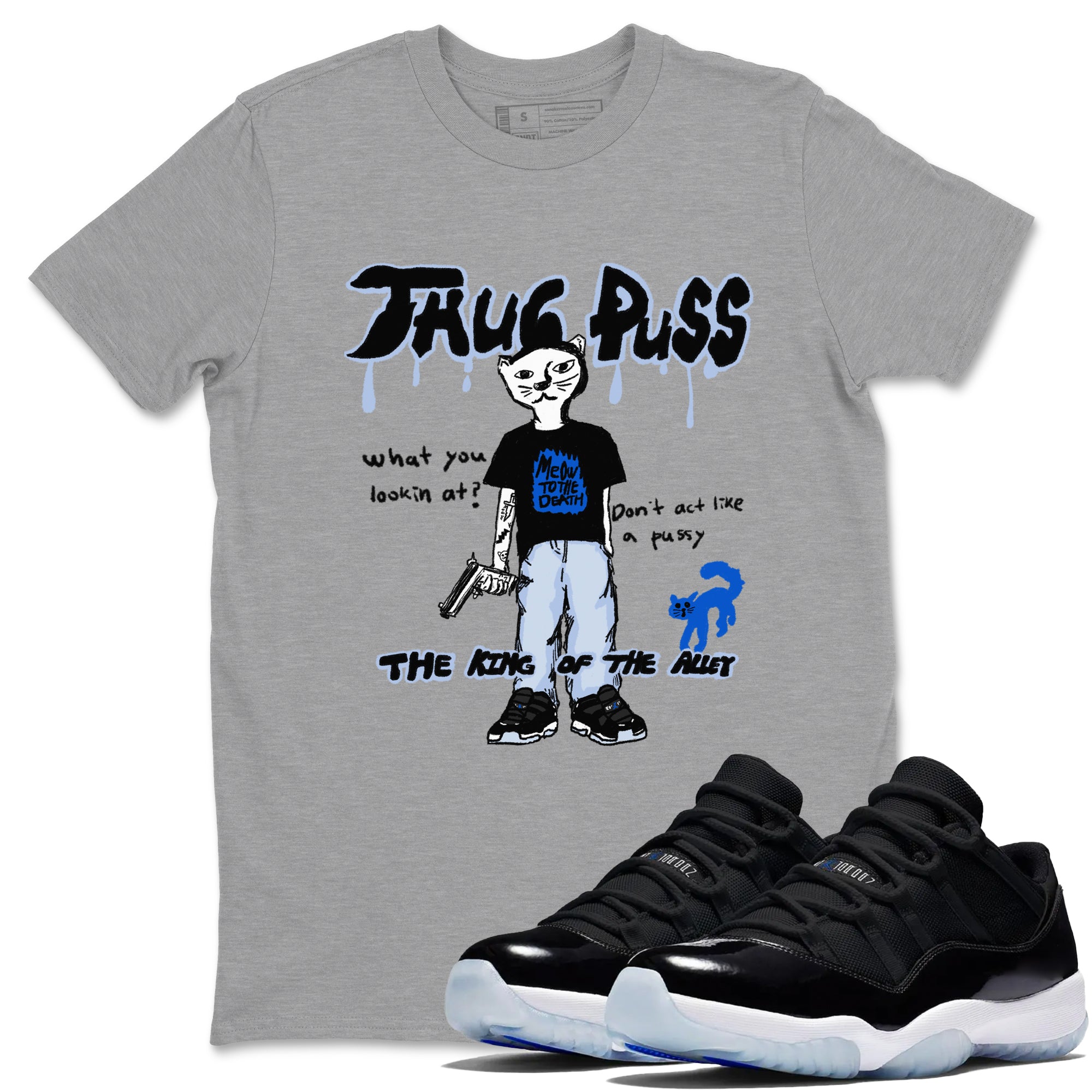 Thug Puss snkmatch Tees - Air Jordan 11 Black and Varsity Royal