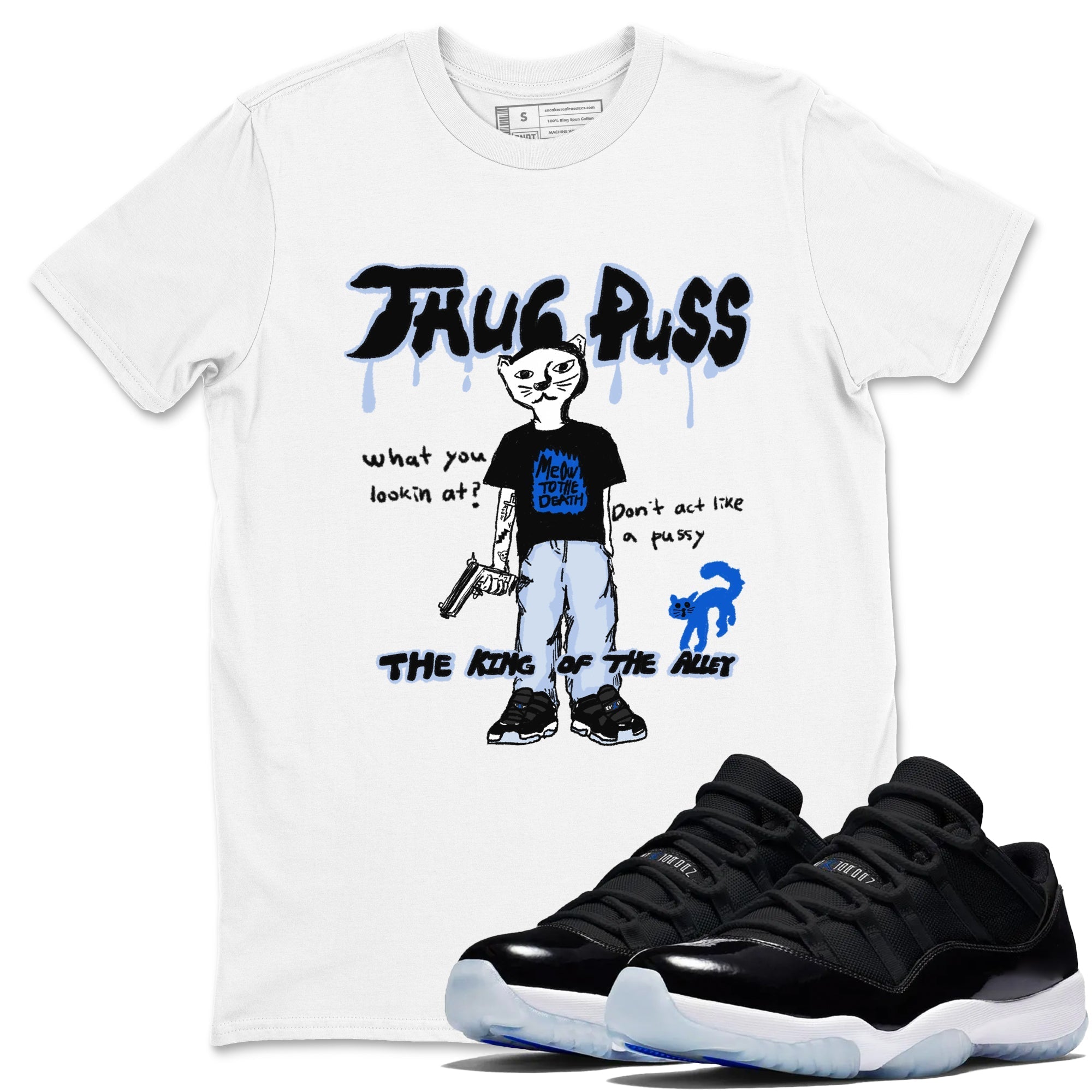 Thug Puss snkmatch Tees - Air Jordan 11 Black and Varsity Royal