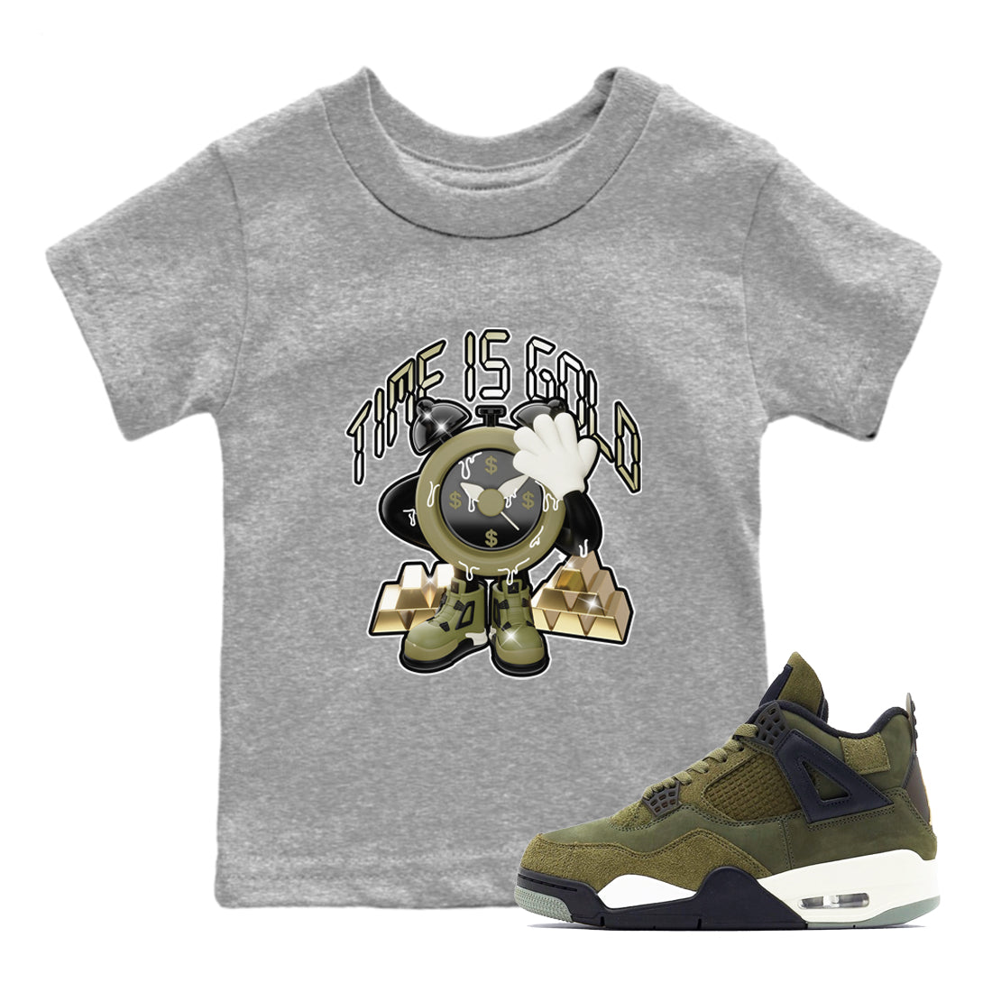 Time Is Gold snkmatch Tee Kids - Air Jordan 4 Medium Olive