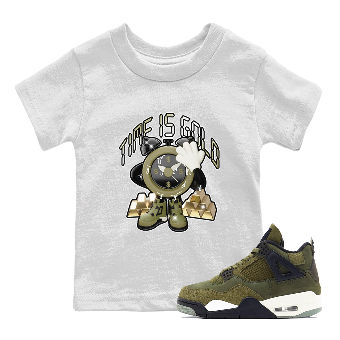 Time Is Gold snkmatch Tee Kids - Air Jordan 4 Medium Olive