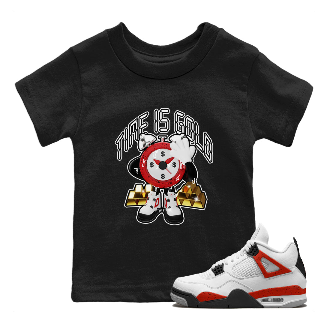 Time Is Gold snkmatch Tee Kids - Air Jordan 4 Red Cement