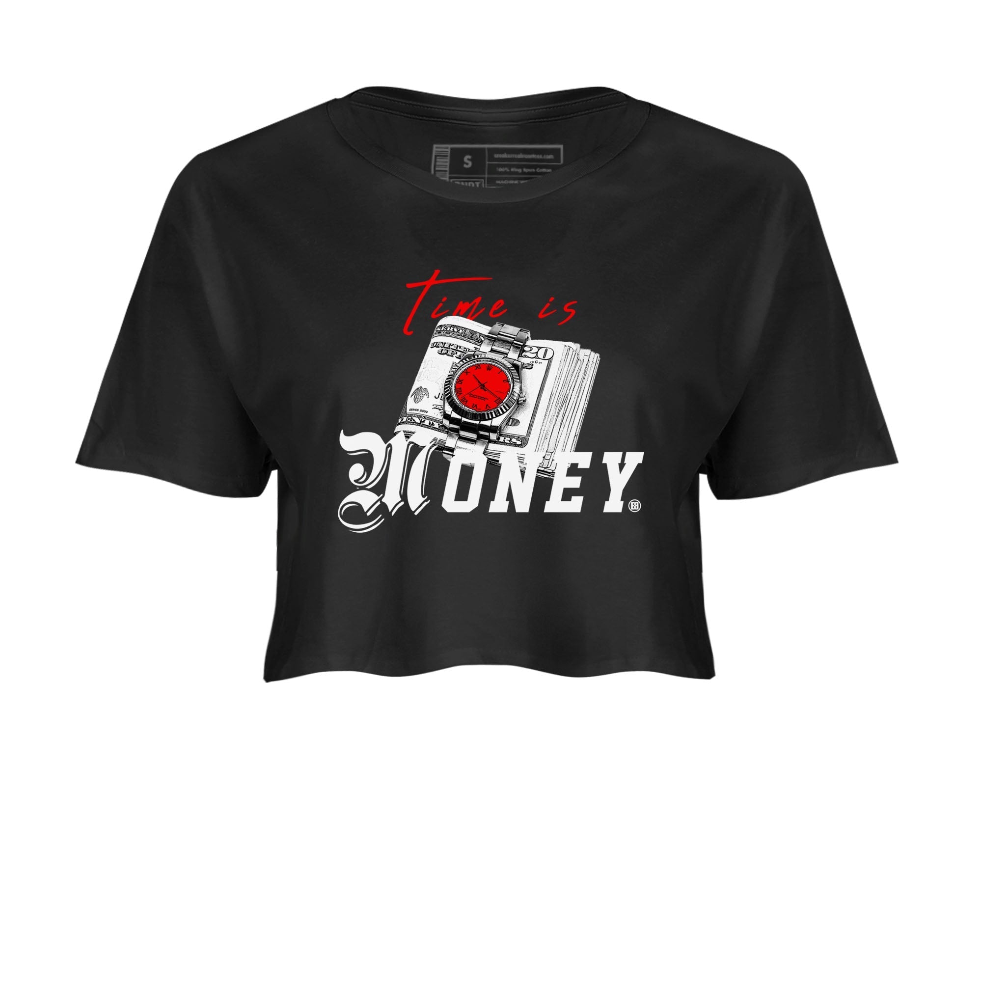 Time Is Money snkmatch Tees Crop Top - Air Jordan 4 Bred Reimagined
