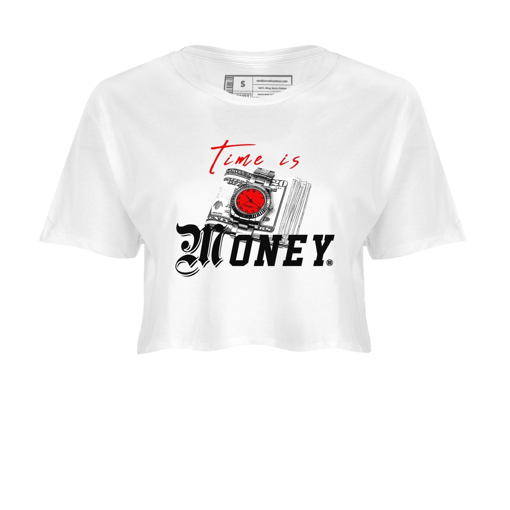 Time Is Money snkmatch Tees Crop Top - Air Jordan 4 Bred Reimagined
