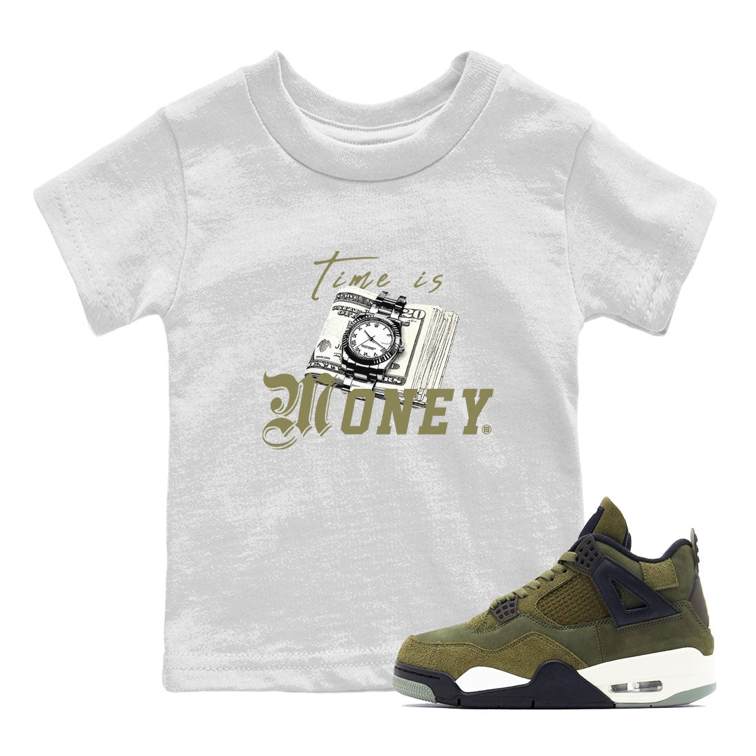 Time Is Money snkmatch Tee Kids - Air Jordan 4 Medium Olive