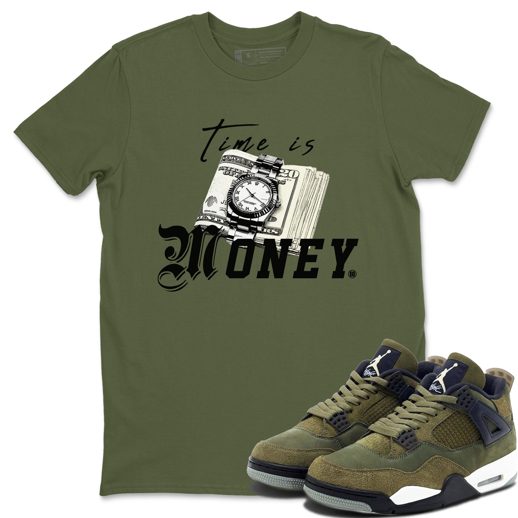 Time Is Money snkmatch Tee - Air Jordan 4 Medium Olive