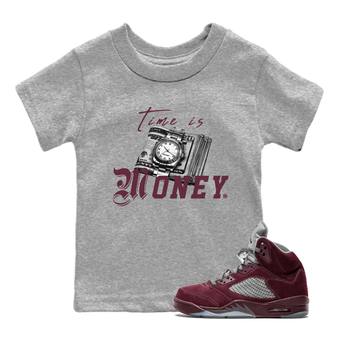 Time Is Money Kids Tops - Air Jordan 5 Burgundy