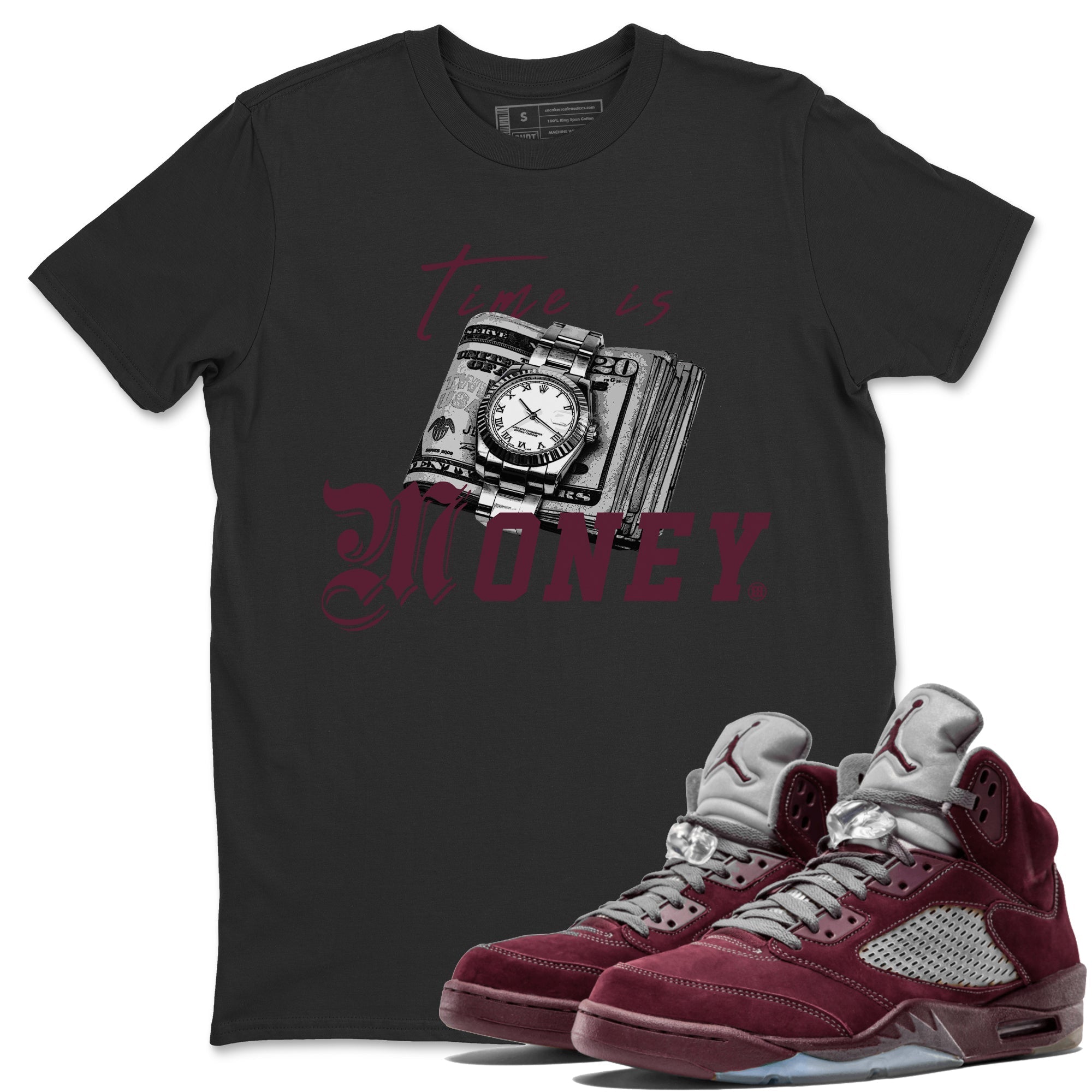 Time Is Money Unisex Tops - Air Jordan 5 Burgundy
