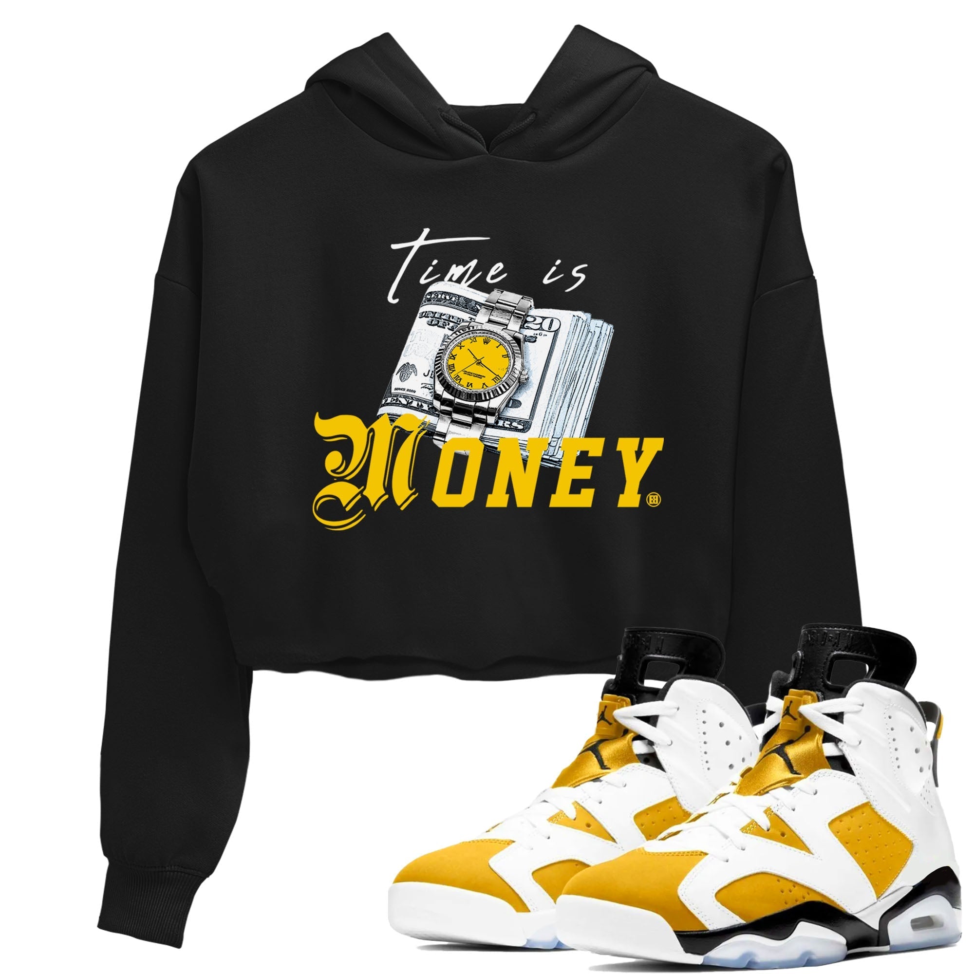 Time Is Money snkmatch Tees Crop Top - Air Jordan 6 Yellow Ochre