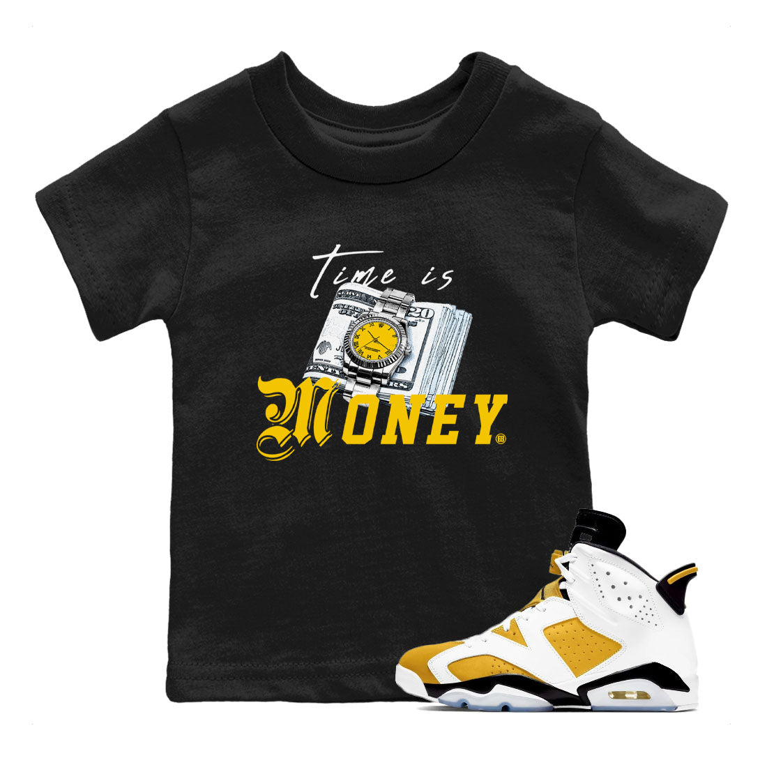Time Is Money snkmatch Tees Kids - Air Jordan 6 Yellow Ochre
