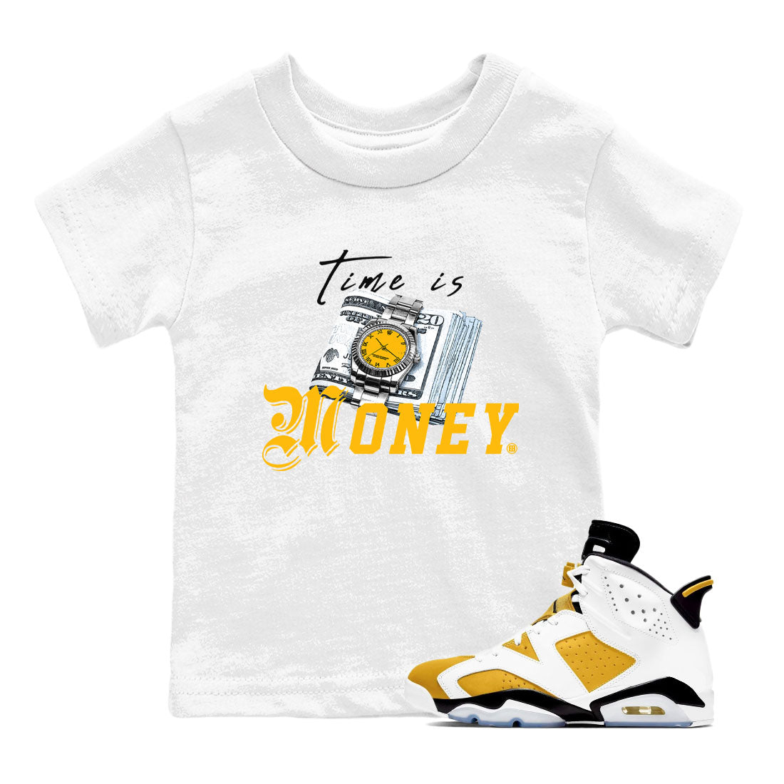 Time Is Money snkmatch Tees Kids - Air Jordan 6 Yellow Ochre