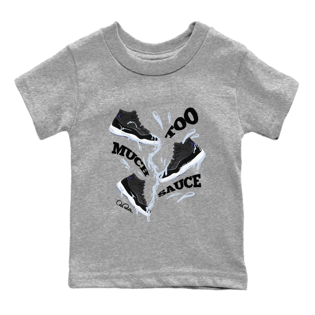 Too Much Sauce snkmatch Tee Kids - Air Jordan 11 Black and Varsity Royal