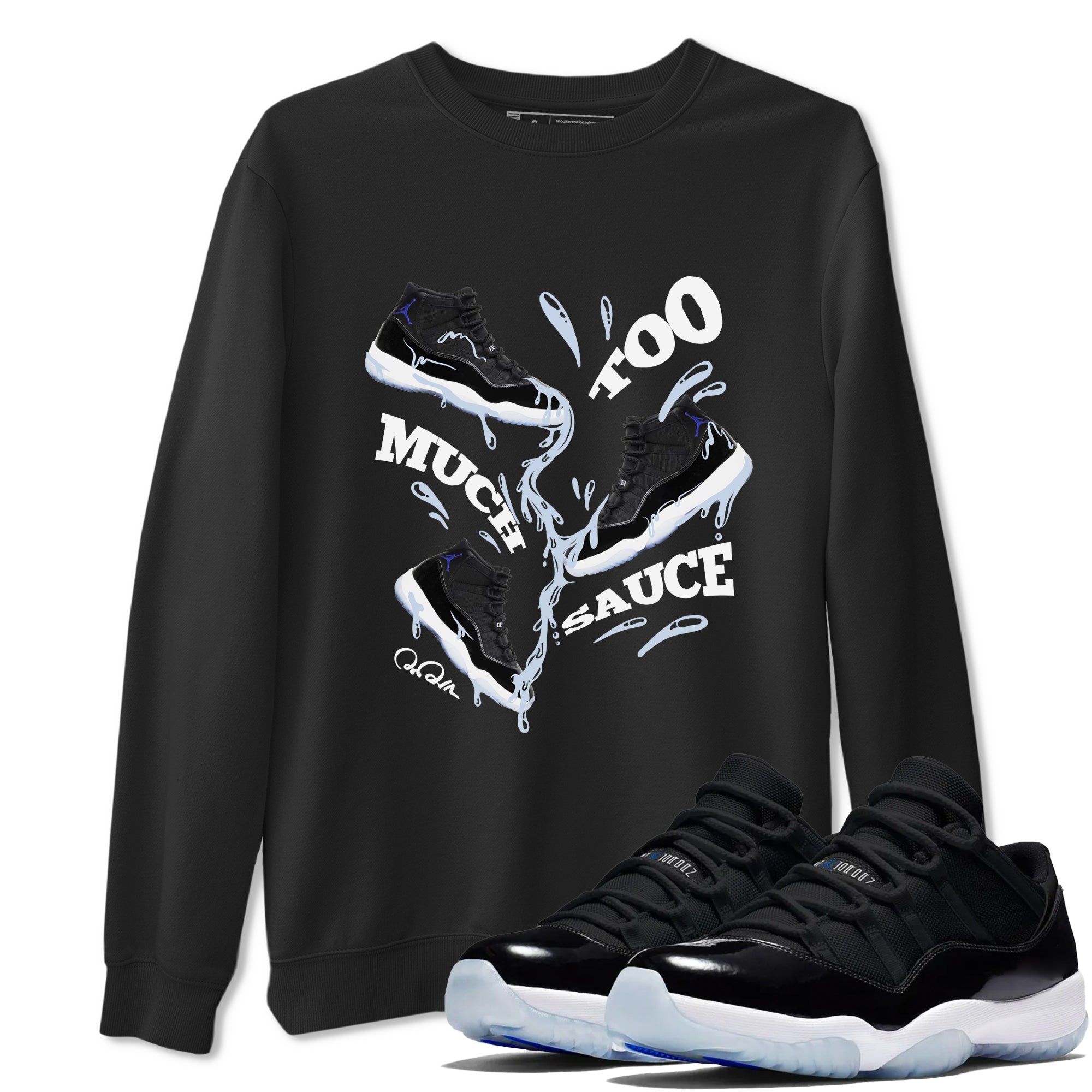 Too Much Sauce snkmatch Tee - Air Jordan 11 Black and Varsity Royal