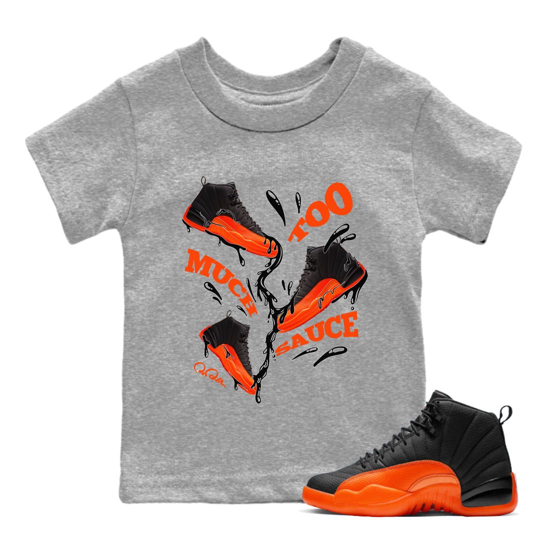 Too Much Sauce Kids Tops - Air Jordan 12 Brilliant Orange