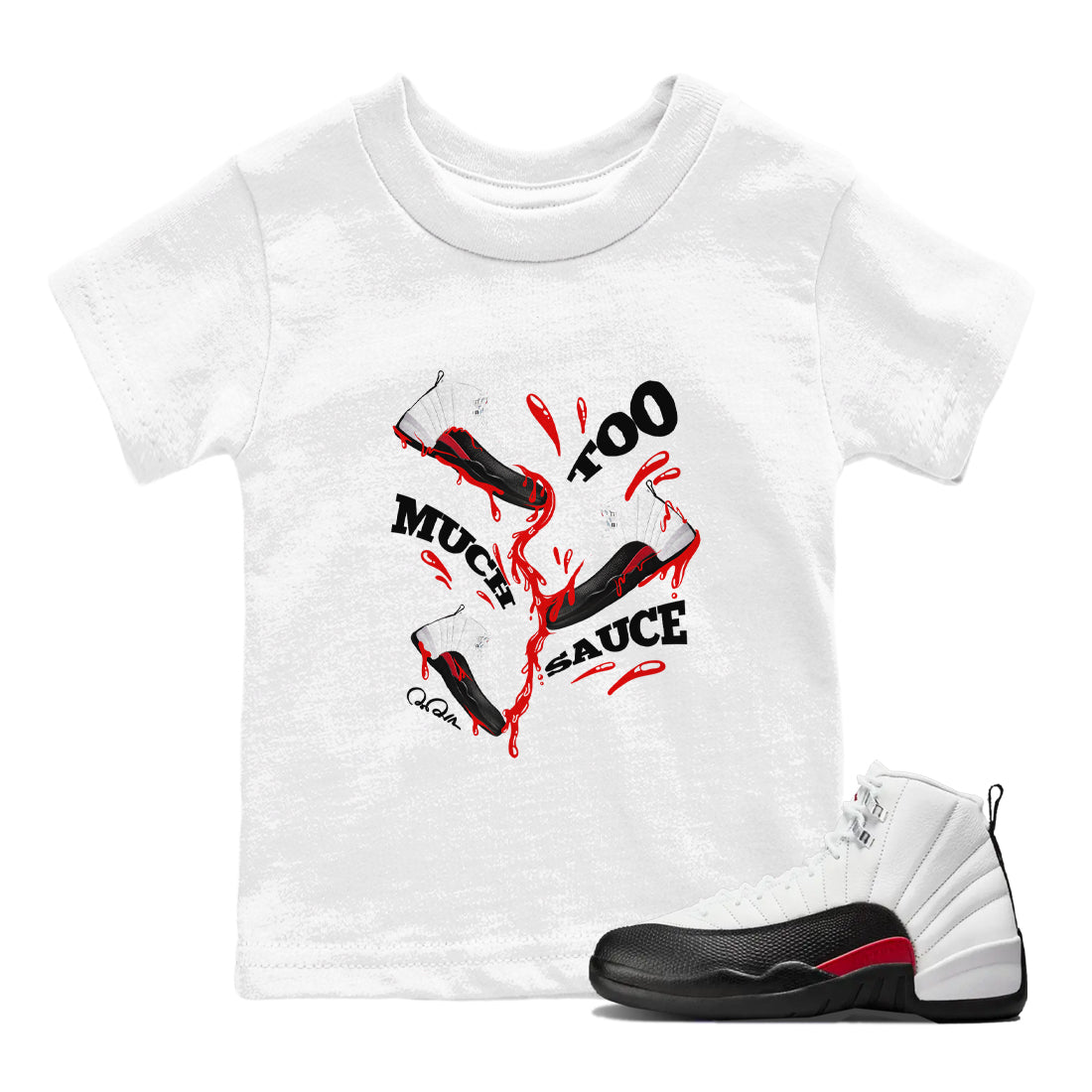 Too Much Sauce snkmatch Tees Kids - Air Jordan 12 Taxi Flip