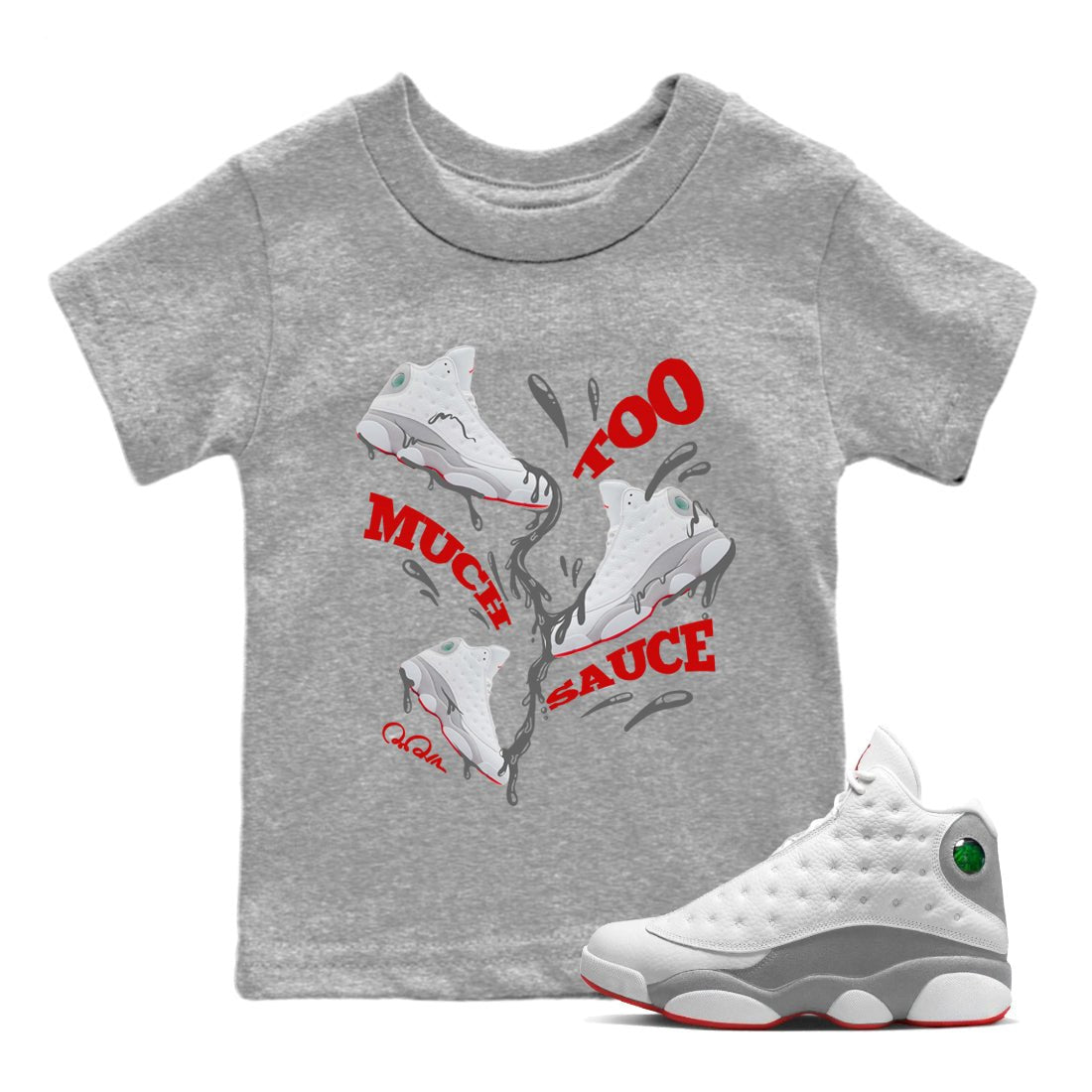 Too Much Sauce Kids Tops - Air Jordan 13 Wolf Grey