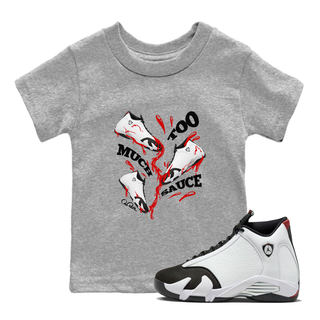 Too Much Sauce snkmatch Tees Kids - Air Jordan 14 Black Toe