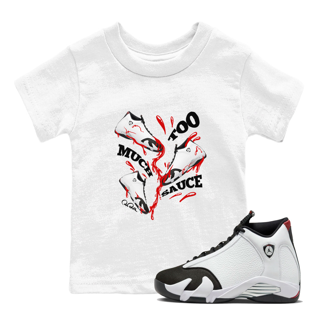 Too Much Sauce snkmatch Tees Kids - Air Jordan 14 Black Toe