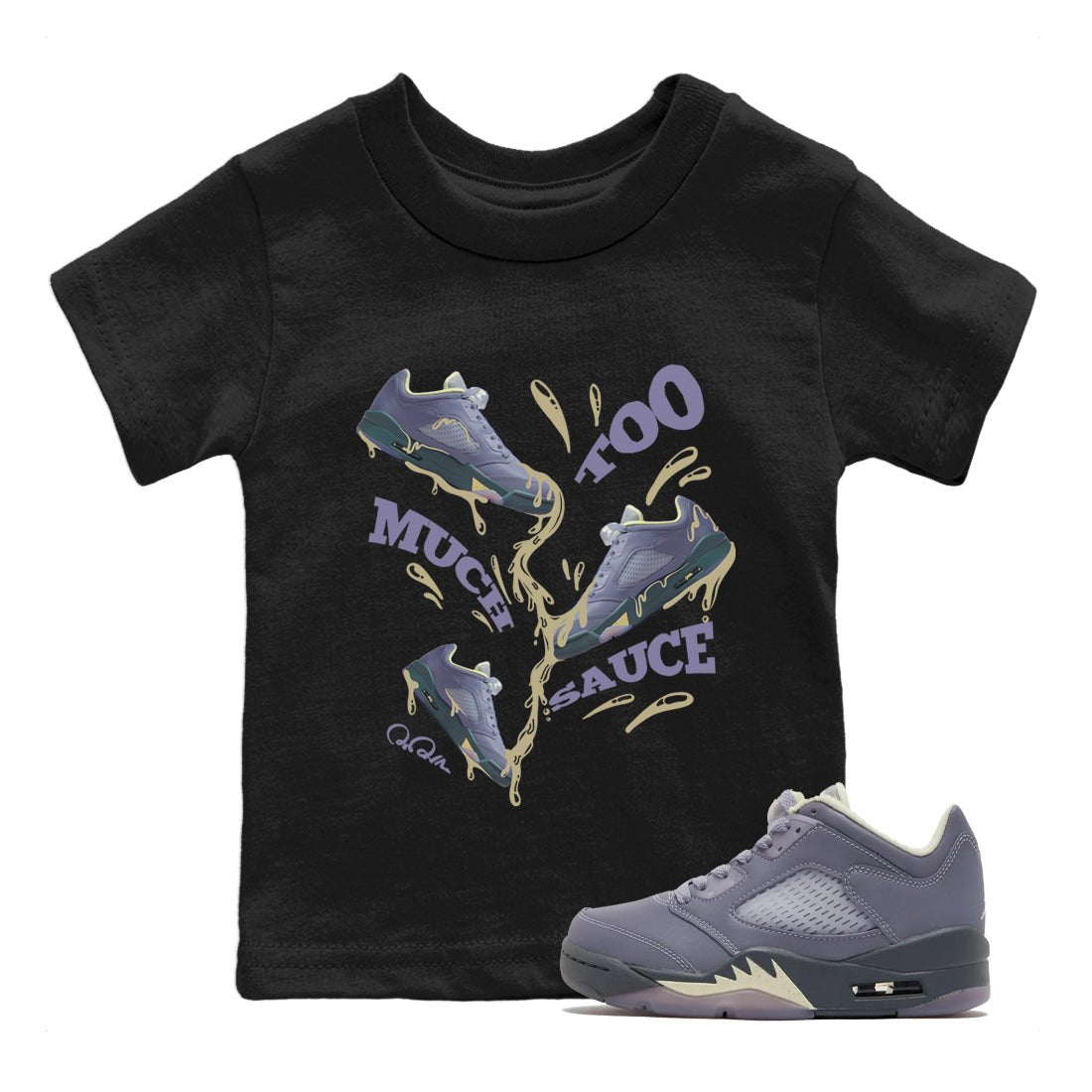 Too Much Sauce Kids Tops - Air Jordan 5 Indigo Haze
