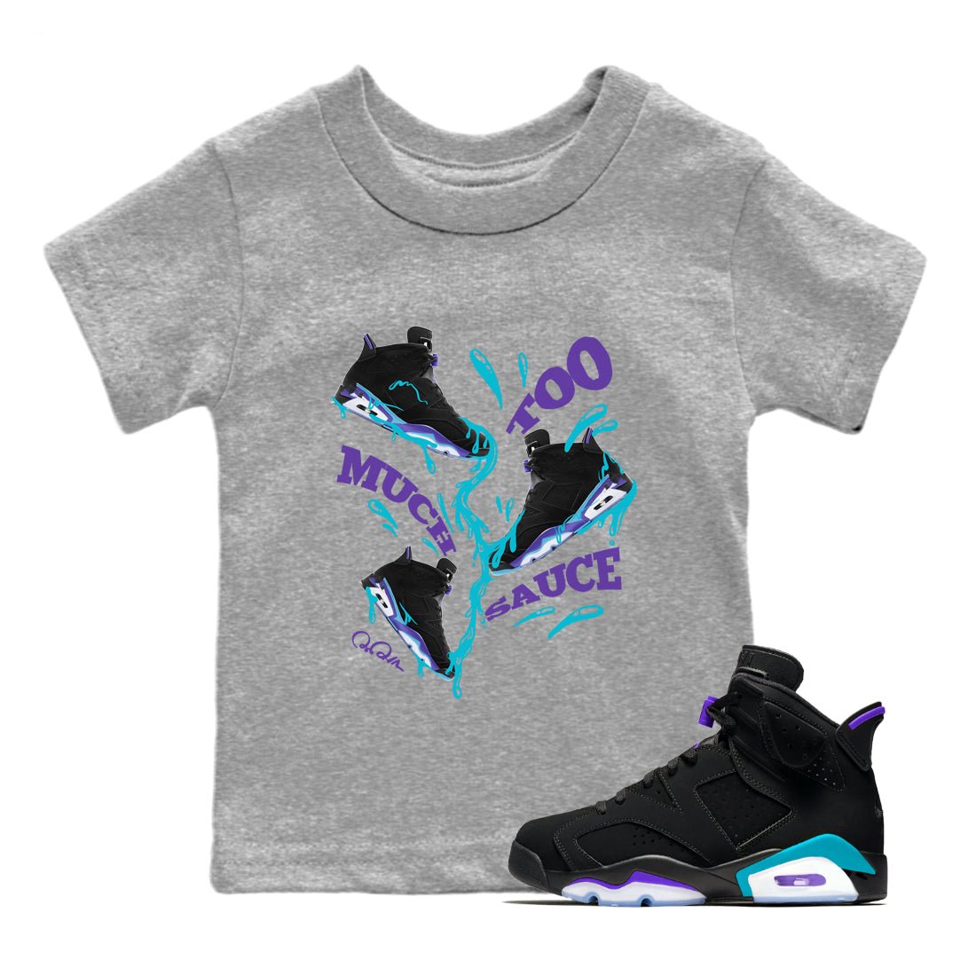 Too Much Sauce Kids Tops - Air Jordan 6 Aqua