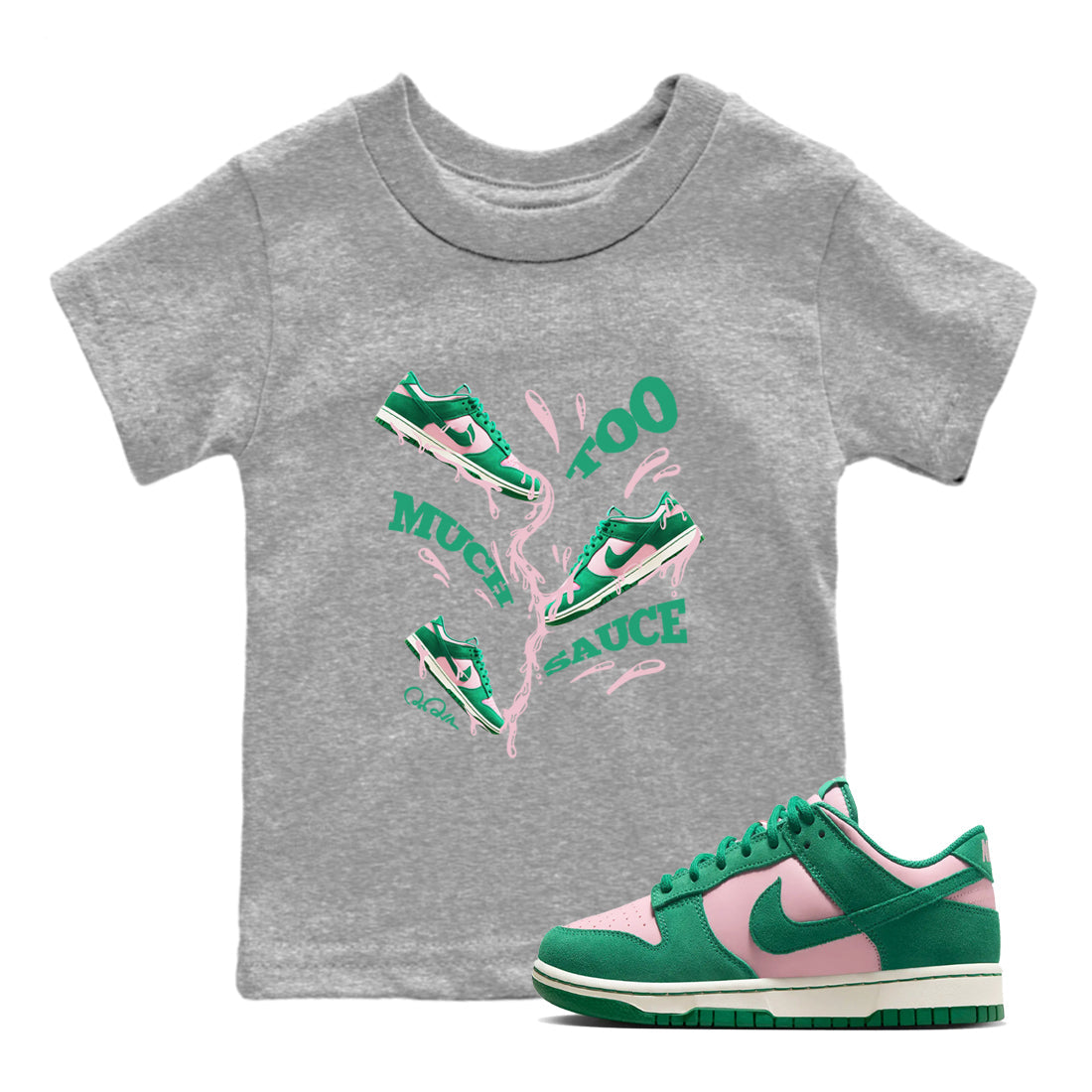 Too Much Sauce snkmatch Tees Kids - Dunk Medium Soft Pink Malachite