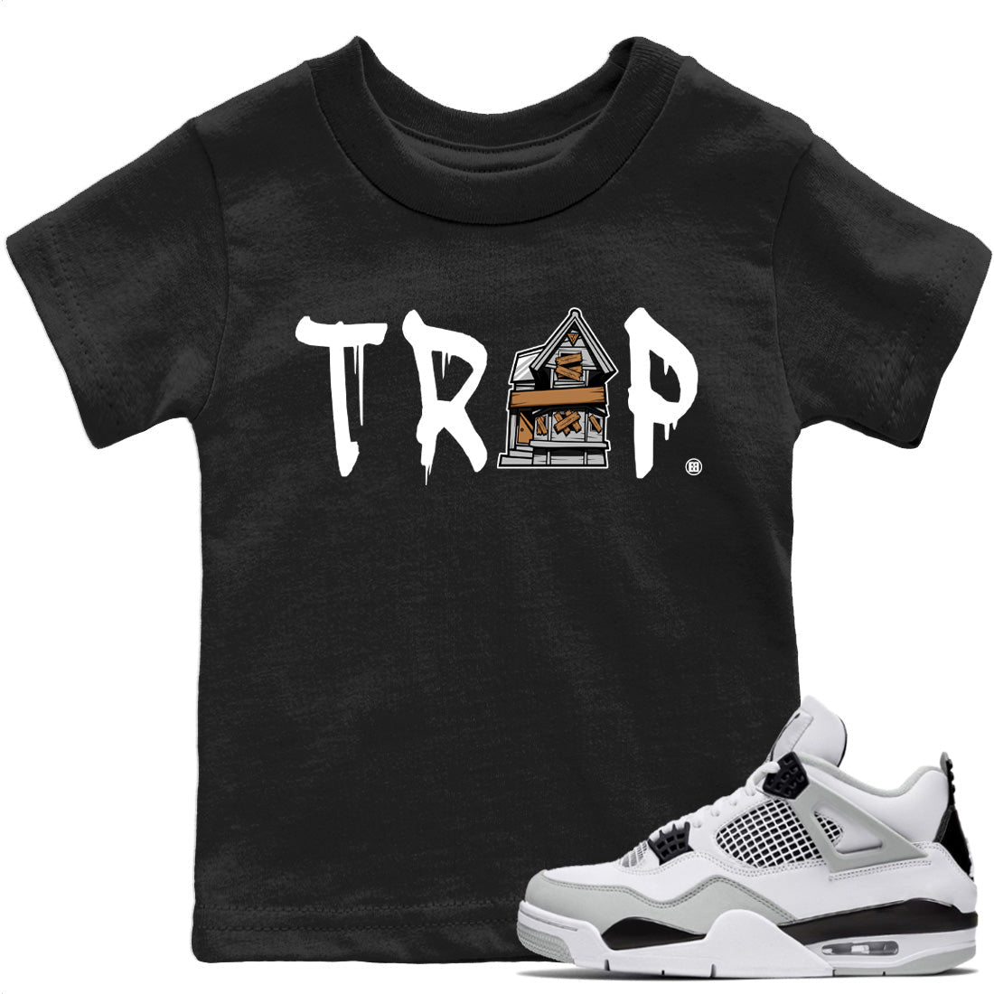 Trap House Kids Tops - Air Jordan 4 Military Black