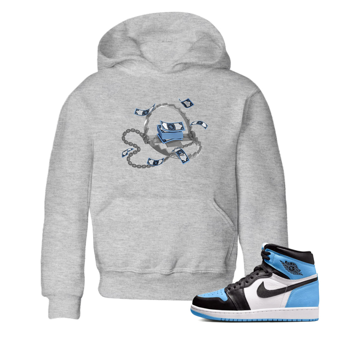 Trap Money Kids Tops - Air Jordan 1 UNC Toe