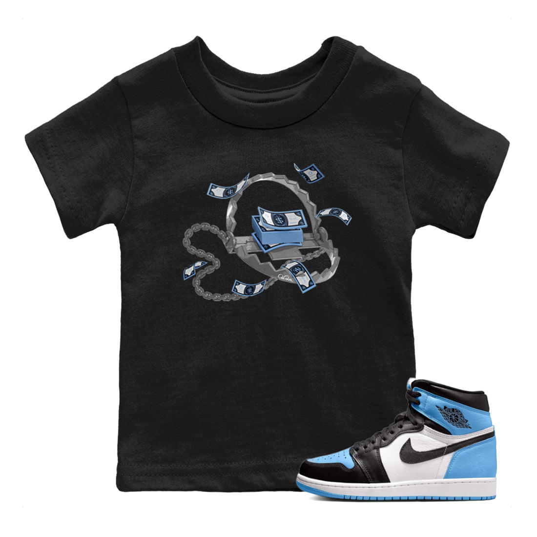 Trap Money Kids Tops - Air Jordan 1 UNC Toe