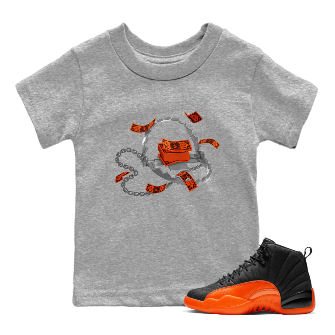 Trap Money Kids Tops - Air Jordan 12 Brilliant Orange