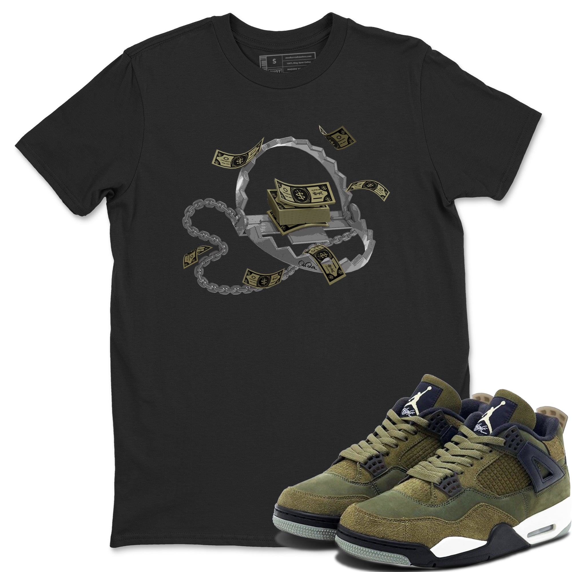 Trap Money snkmatch Tee - Air Jordan 4 Medium Olive