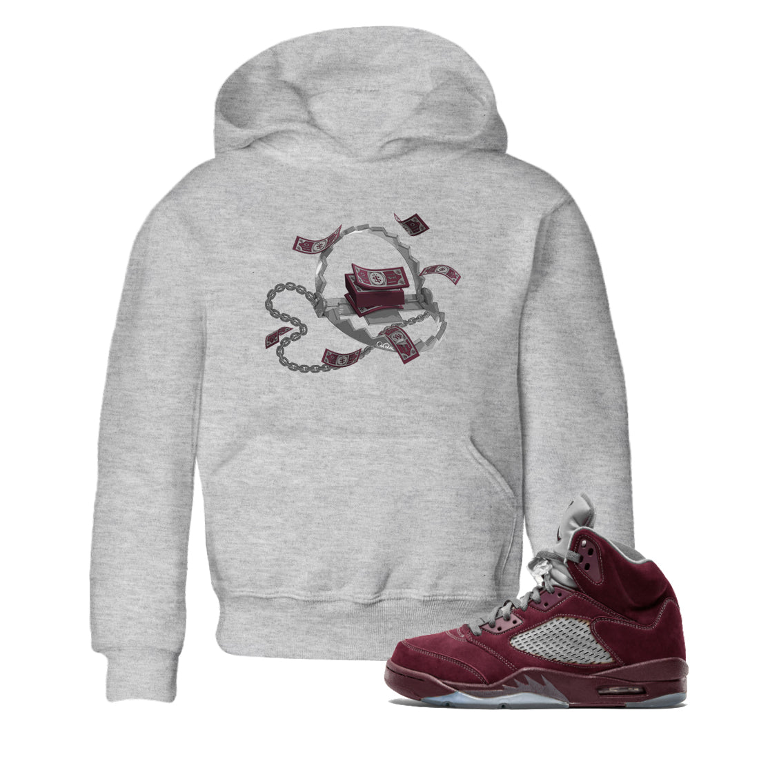 Trap Money Kids Tops - Air Jordan 5 Burgundy