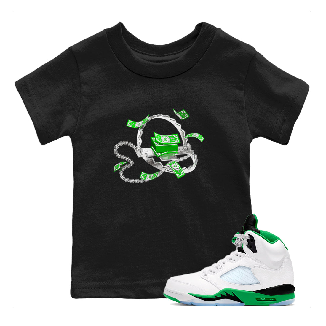 Trap Money snkmatch Tees Kids - Air Jordan 5 Lucky Green