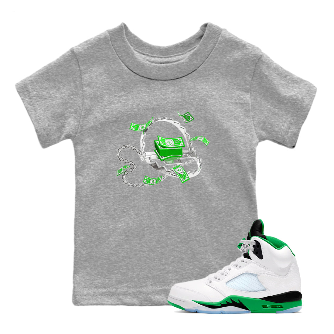 Trap Money snkmatch Tees Kids - Air Jordan 5 Lucky Green