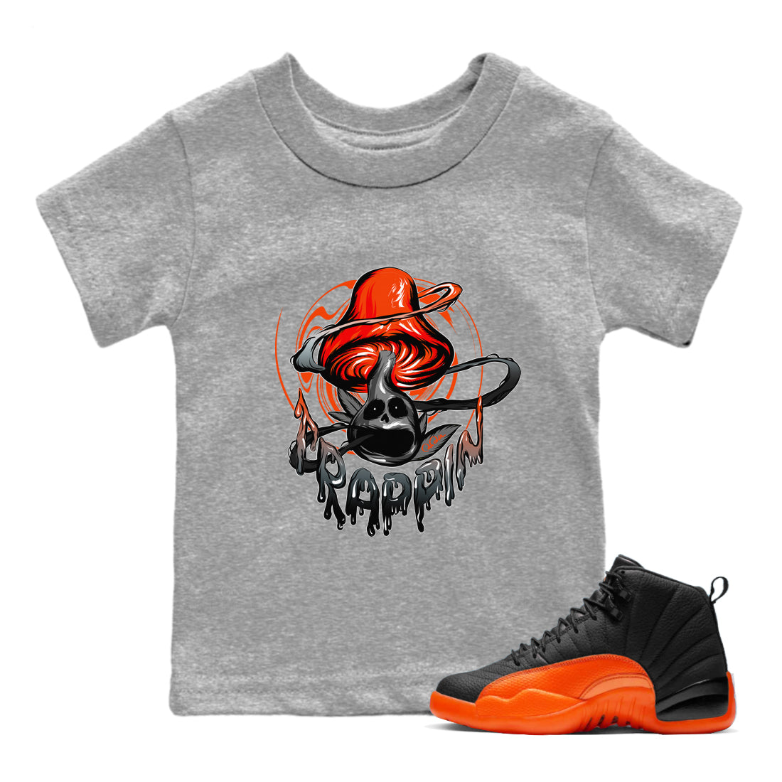 Trippin Mushroom Kids Tops - Air Jordan 12 Brilliant Orange