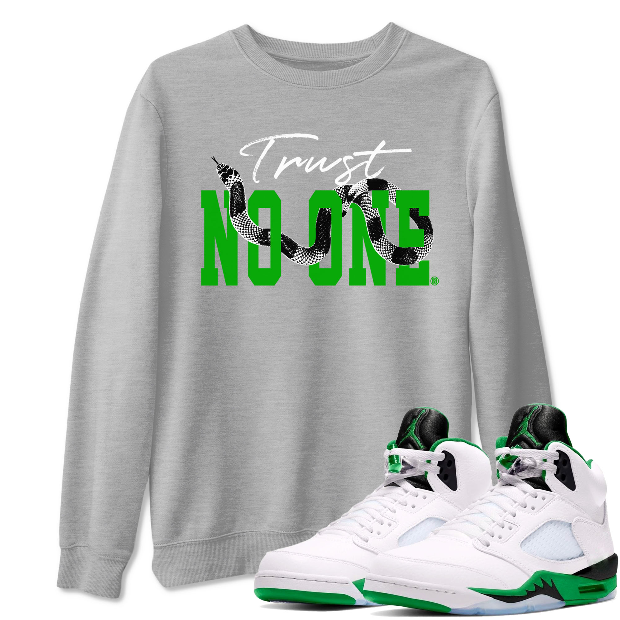 Trust No One snkmatch Tees - Air Jordan 5 Lucky Green