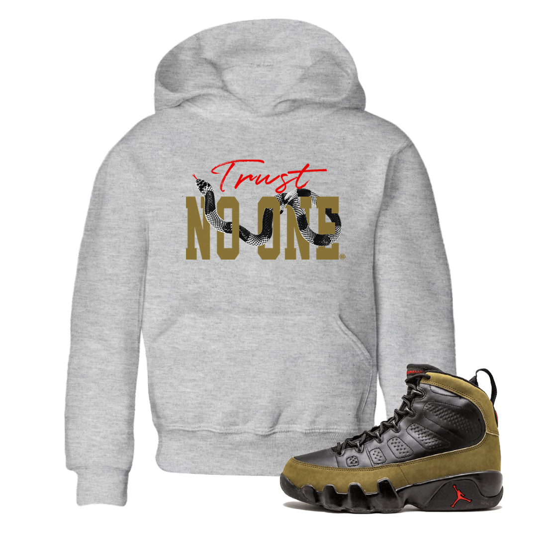 Trust No One snkmatch Tees Kids - Air Jordan 9 Olive