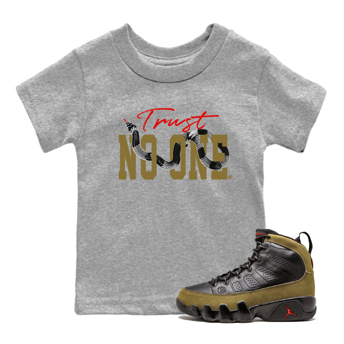 Trust No One snkmatch Tees Kids - Air Jordan 9 Olive