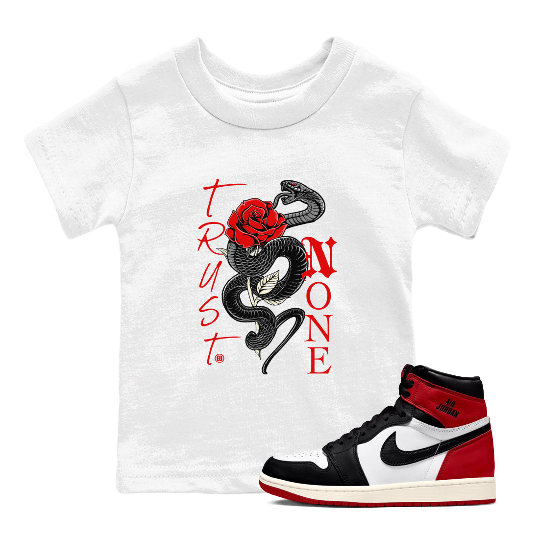 Trust None snkmatch Tees Kids - Air Jordan 1 Black Toe Reimagined