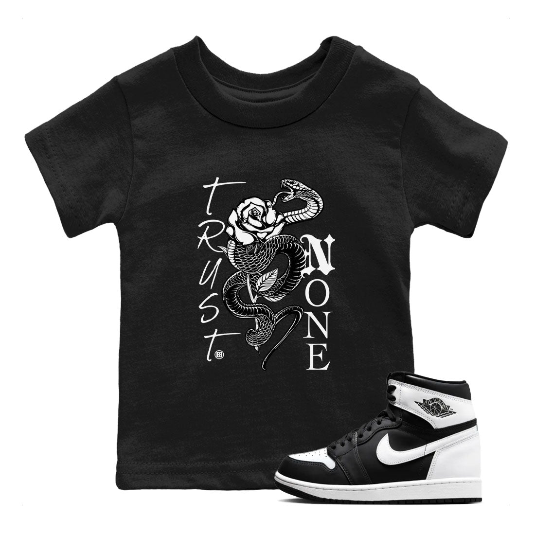 Trust None snkmatch Tees Kids - Air Jordan 1 Black White