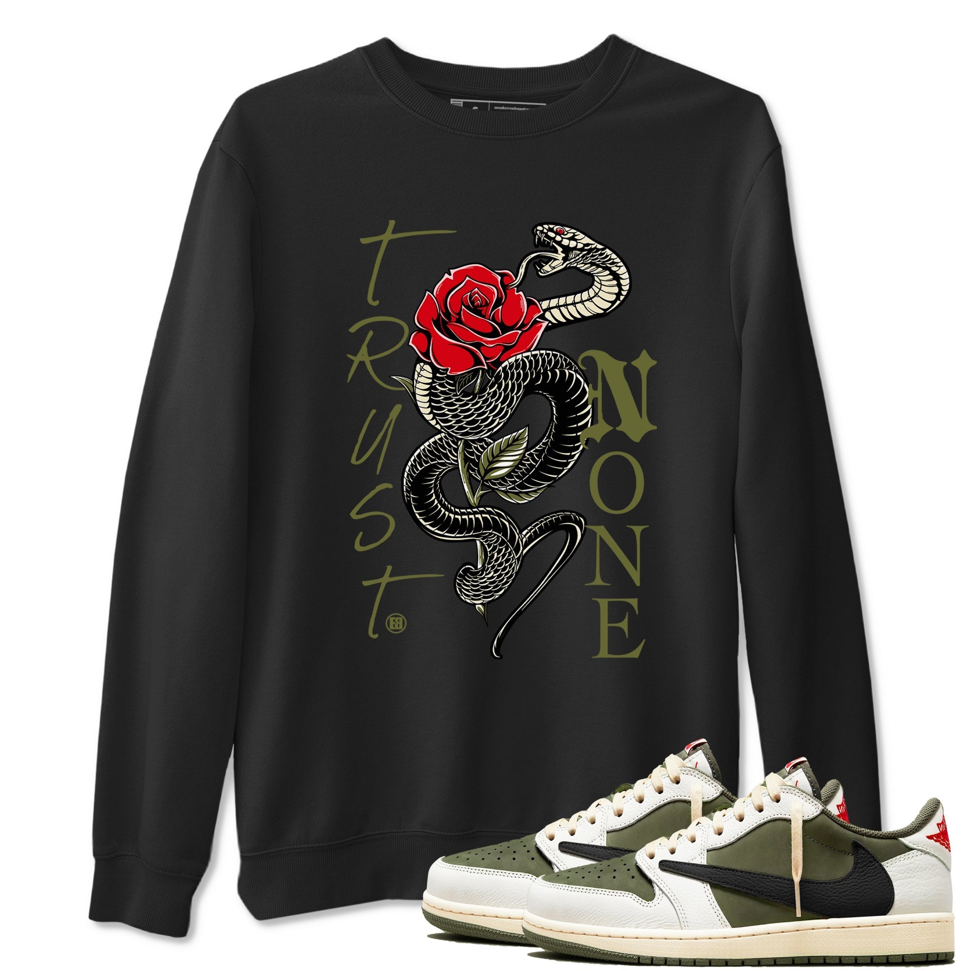 Trust None snkmatch Tees - Air Jordan 1 Travis Scott Medium Olive