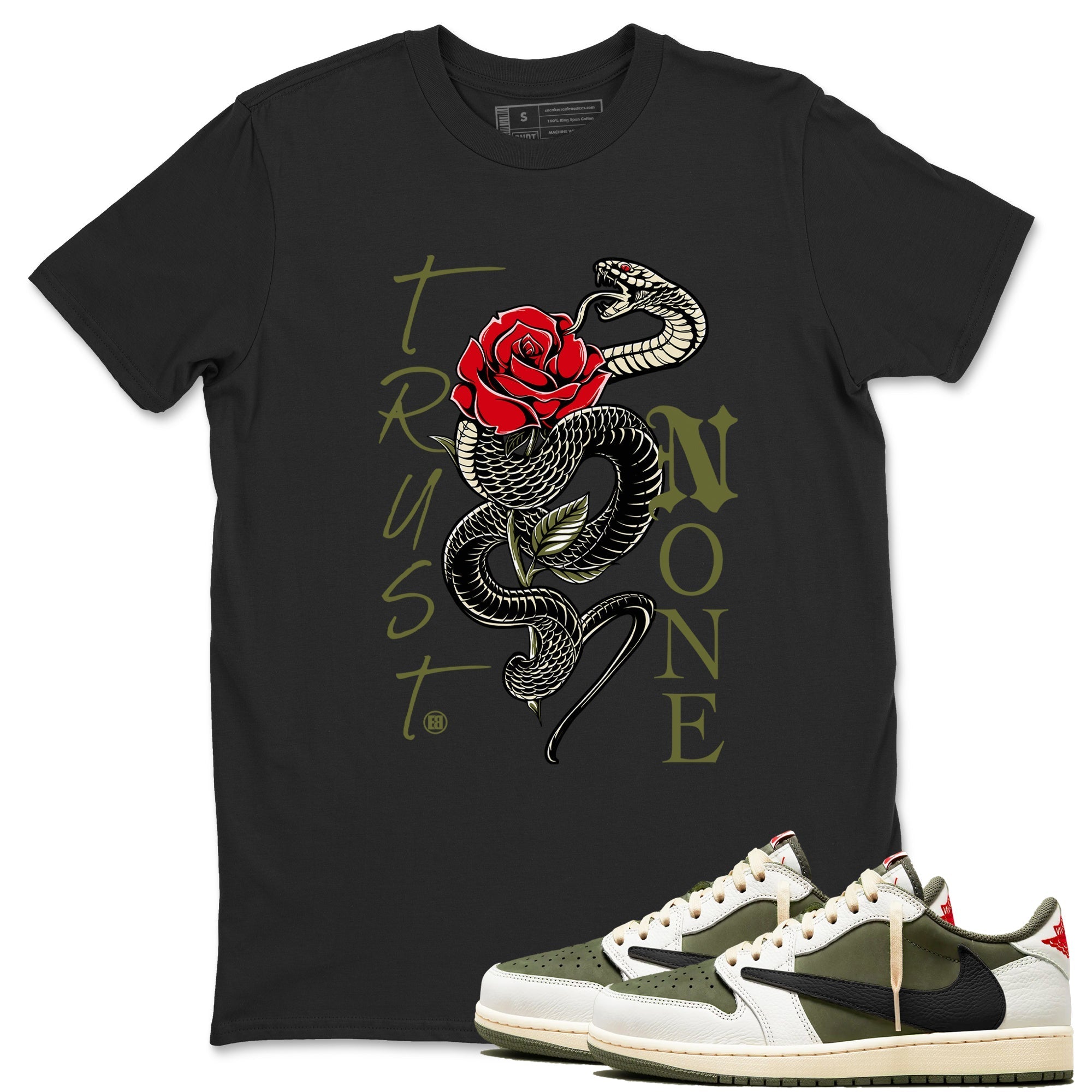 Trust None snkmatch Tees - Air Jordan 1 Travis Scott Medium Olive