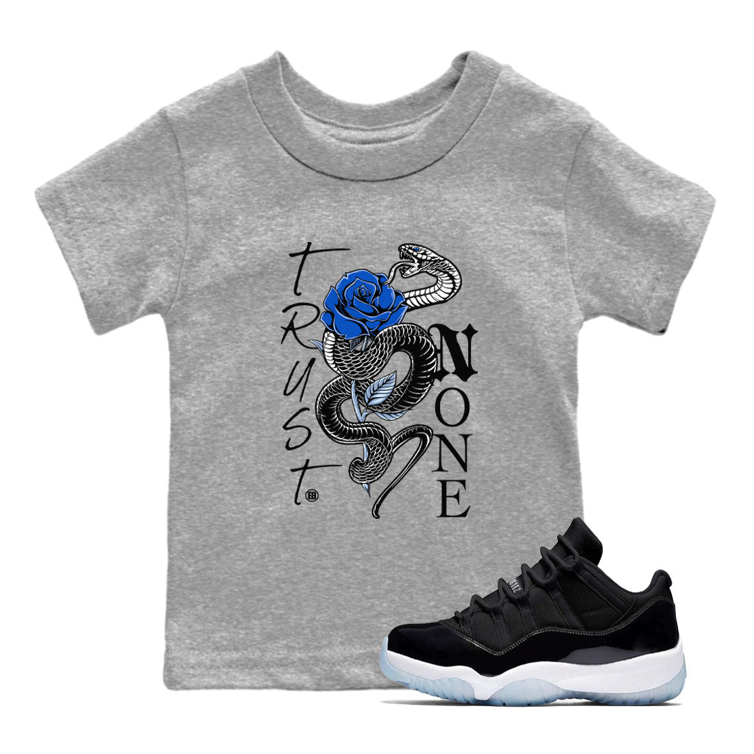 Trust None snkmatch Tees Kids - Air Jordan 11 Black and Varsity Royal