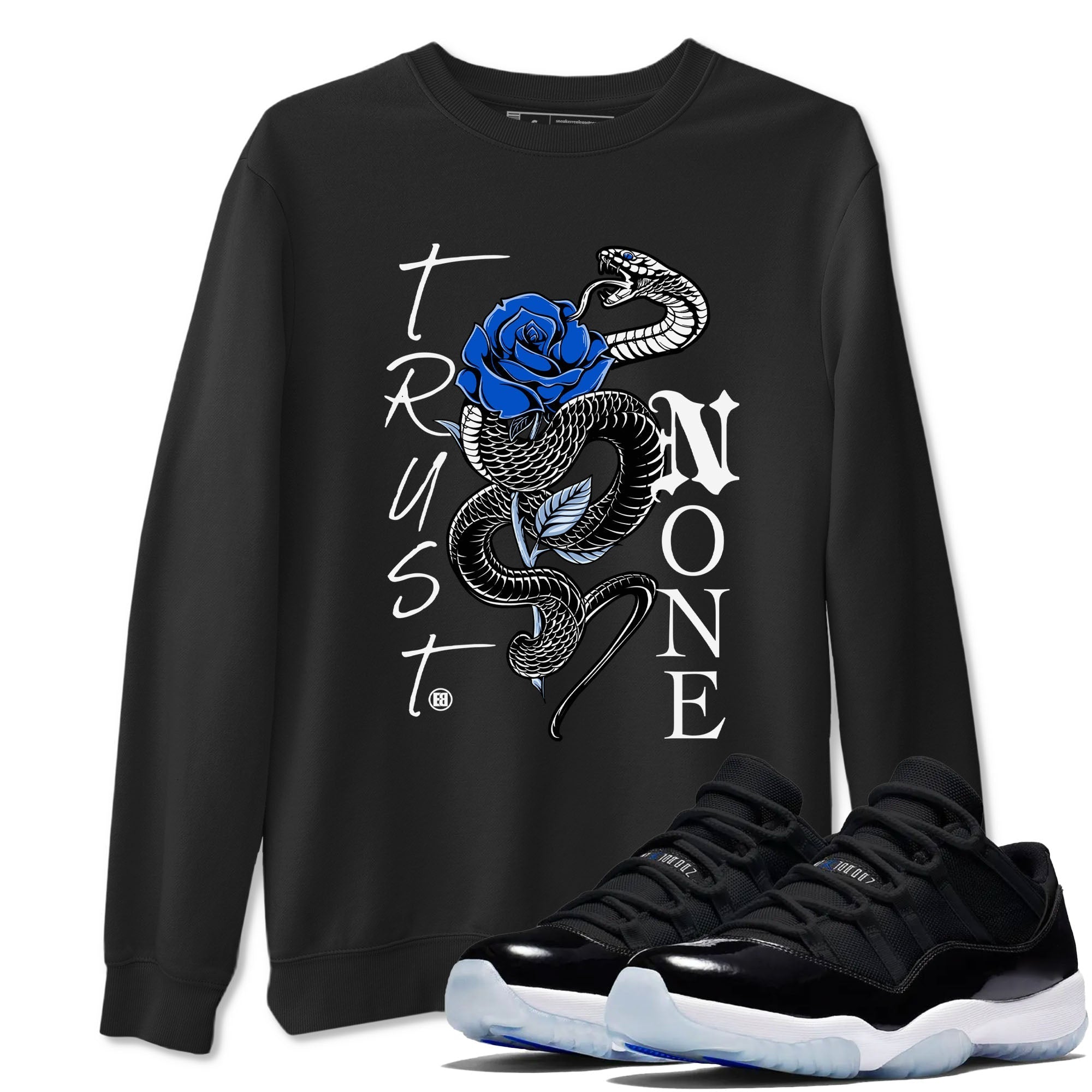 Trust None snkmatch Tees - Air Jordan 11 Black and Varsity Royal