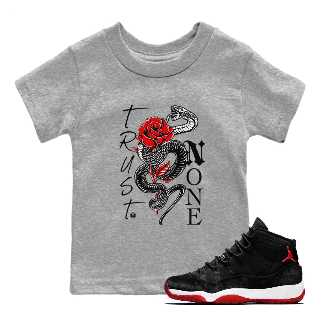 Trust None snkmatch Tees Kids - Air Jordan 11 Bred Velvet
